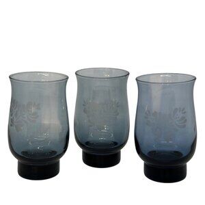 VTG Pfaltzgraff YORKTOWNE Etched Cobalt Blue Stemless Drinking Glasses Set of 3